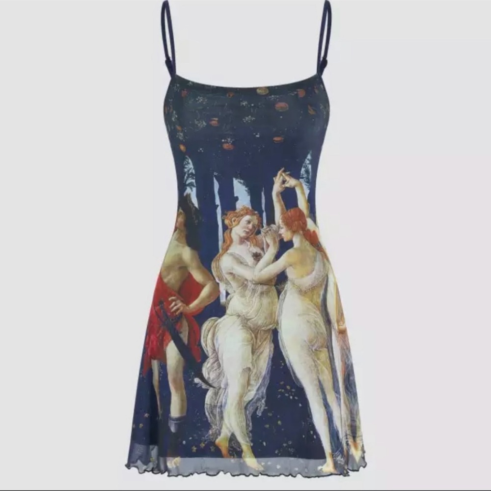Navy Angel Renaissance Print Mini Dress